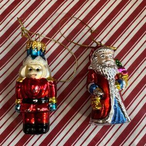 Vintage Glass Nutcracker & Santa Claus Christmas Ornaments